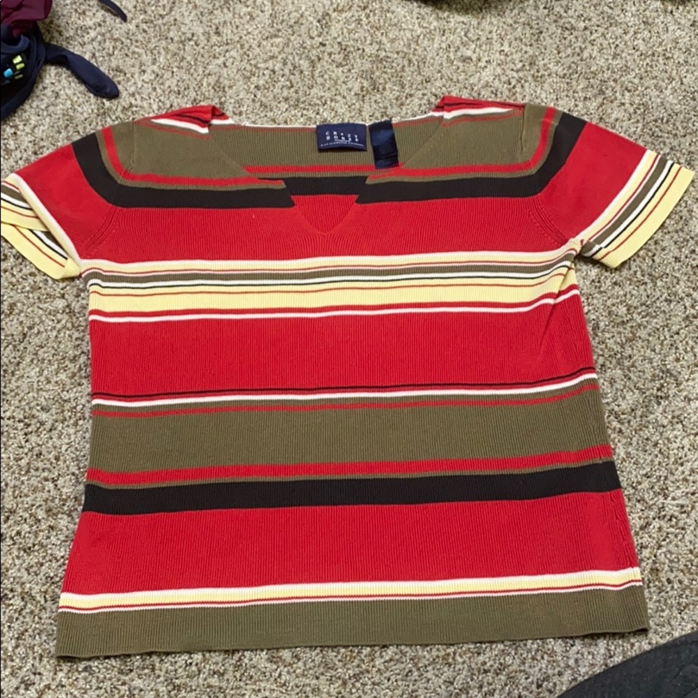 STRIPPED V NECK T- SHIRT CRAZY HORSE